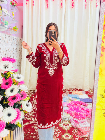 🌺 Maroon Handcrafted Chikankari Rayon Kurti 🌺