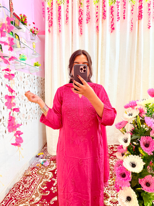 💗 Gulabi Nazakat – 3-Piece Chikankari Suit Set