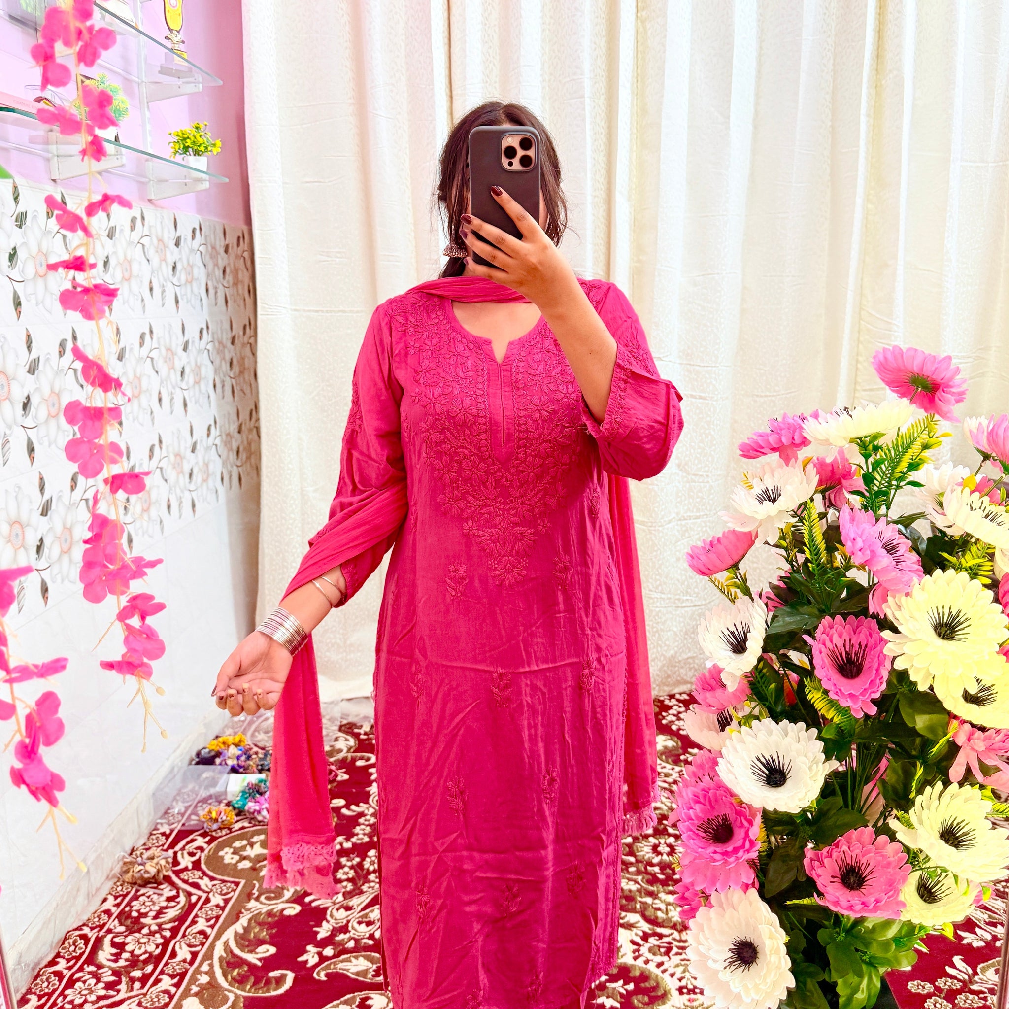 💗 Gulabi Nazakat – 3-Piece Chikankari Suit Set