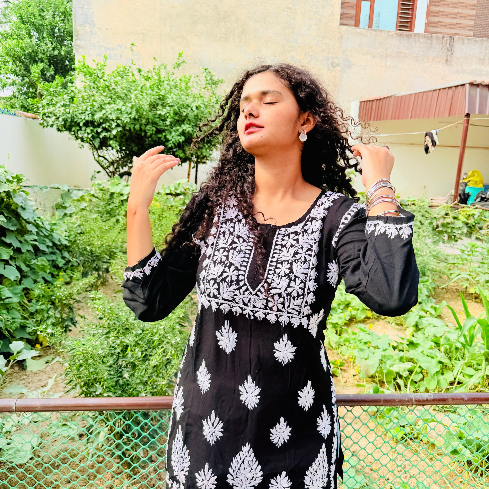 Black Lakhnavi Chikankari Short Kurti – Pure Cotton with Elegant White Hand Embroidery 🖤