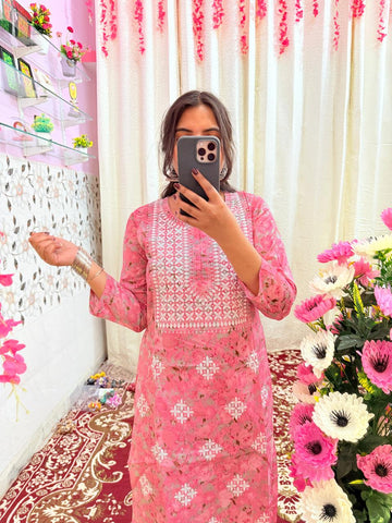 Light Pink Cotton Kurti Set 🌸