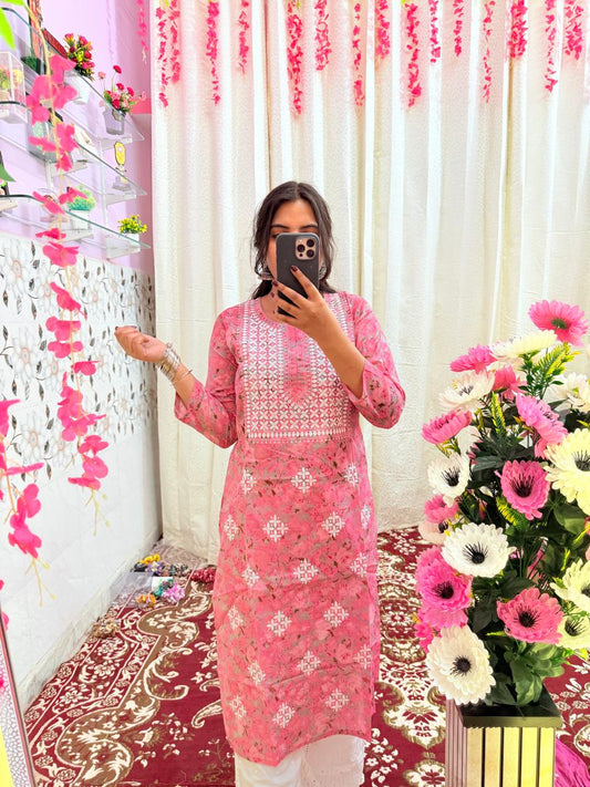 Light Pink Cotton Kurti Set 🌸