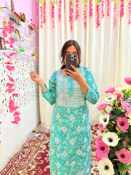 Light Green Cotton Kurti Set